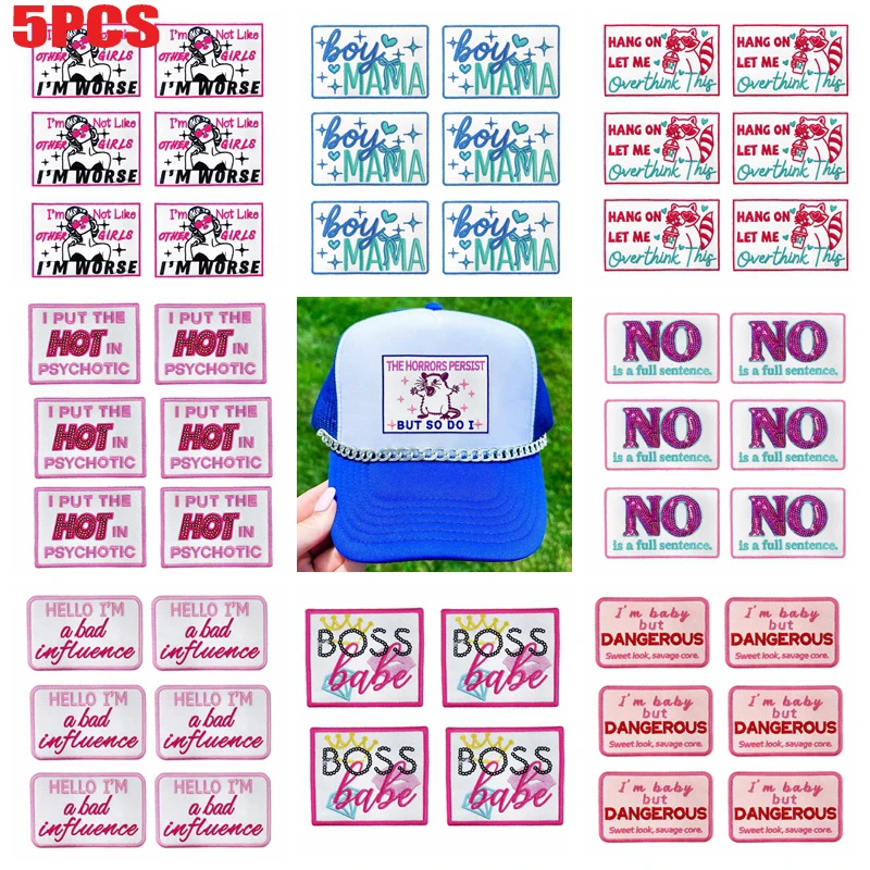 5 uds venta al por mayor sombreros chaquetas bordado DIY divertidas parches bordados con letras de dibujos animados para ropa parches para planchar para ropa
