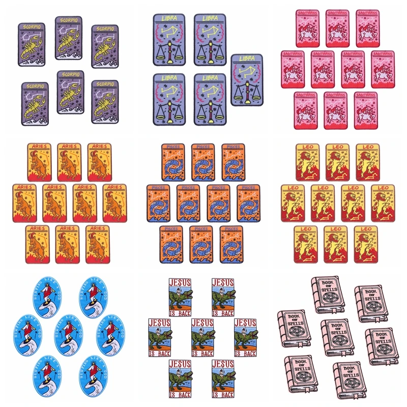 Parches de constelaciones para ropa, parches de Libra para planchar para ropa, parche bordado de Piscis, insignias adhesivas DIY, 10 unids/lote, 12 unidades