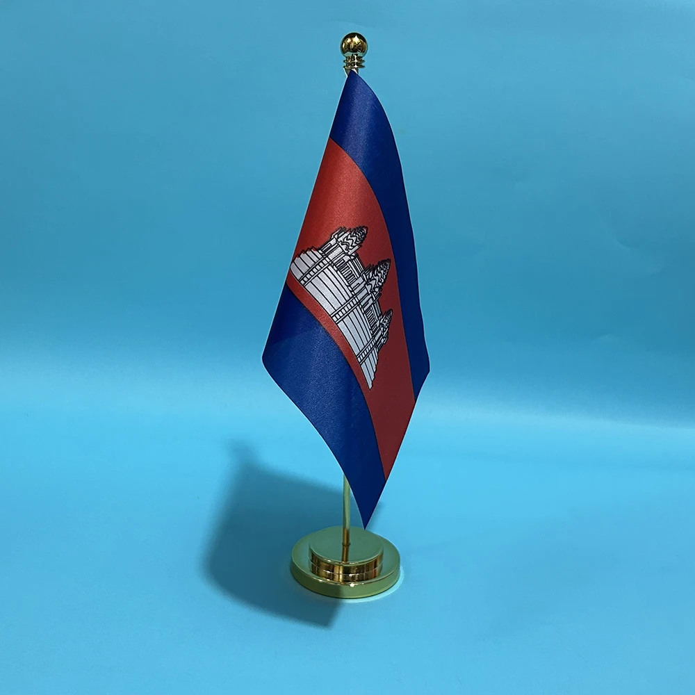 BANDERA DE SKY, bandera de escritorio de oficina, bandera de Camboya, 14x21cm, poliéster, bandera nacional de Camboya, adornos de escritorio, banderas para decoración de mesa - imagen 3