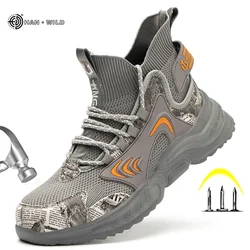 Botas de seguridad para hombre, botas con punta de acero, botas de seguridad para el trabajo a prueba de pinchazos de malla transpirable, calzado masculino, zapatillas de construcción