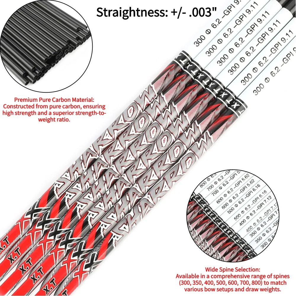 6/12 Uds 32 "eje de flecha de carbono puro ID6.2mm tiro con arco SP300 350 400 500 600 700 800 arco caza tiro objetivo flecha DIY varilla - imagen 3