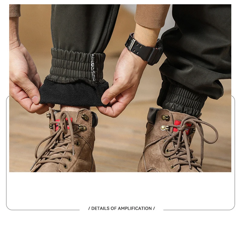 Pantalones Cargo de lana para hombre, pantalones tácticos con múltiples bolsillos, gruesos, ropa de calle militar, elástica, para invierno - imagen 5