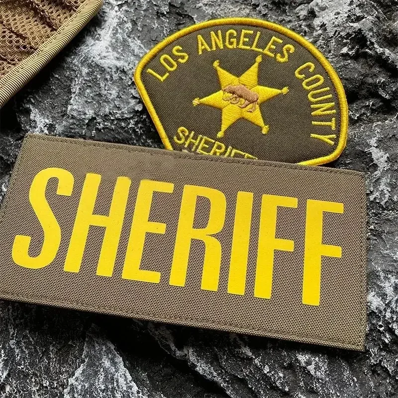 Emblema de seguridad de EE. UU., accesorio táctico, insignia de moral, SHERIFF, pegatina grande para camiseta sin mangas, parches de gancho y bucle bordados, brazalete militar - imagen 4