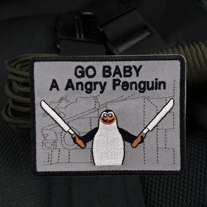 Parche bordado Hurry Up I'm Coming Over, pingüinos enojados, gancho y bucle, insignia de moral táctica, parches adhesivos para mochila para ropa