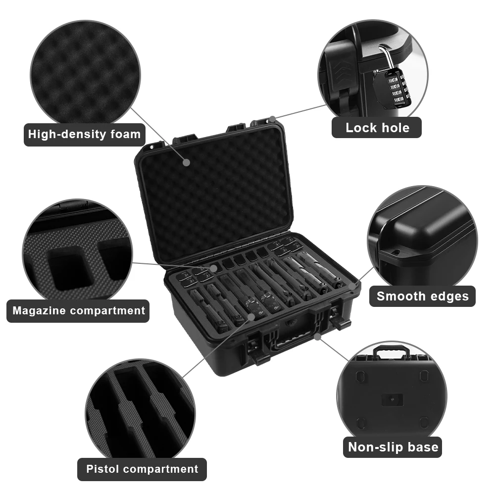 Estuche táctico para pistola para múltiples pistolas, carcasa dura impermeable para pistola, caja de pistola de gran capacidad, estuche de almacenamiento para revistas - imagen 4