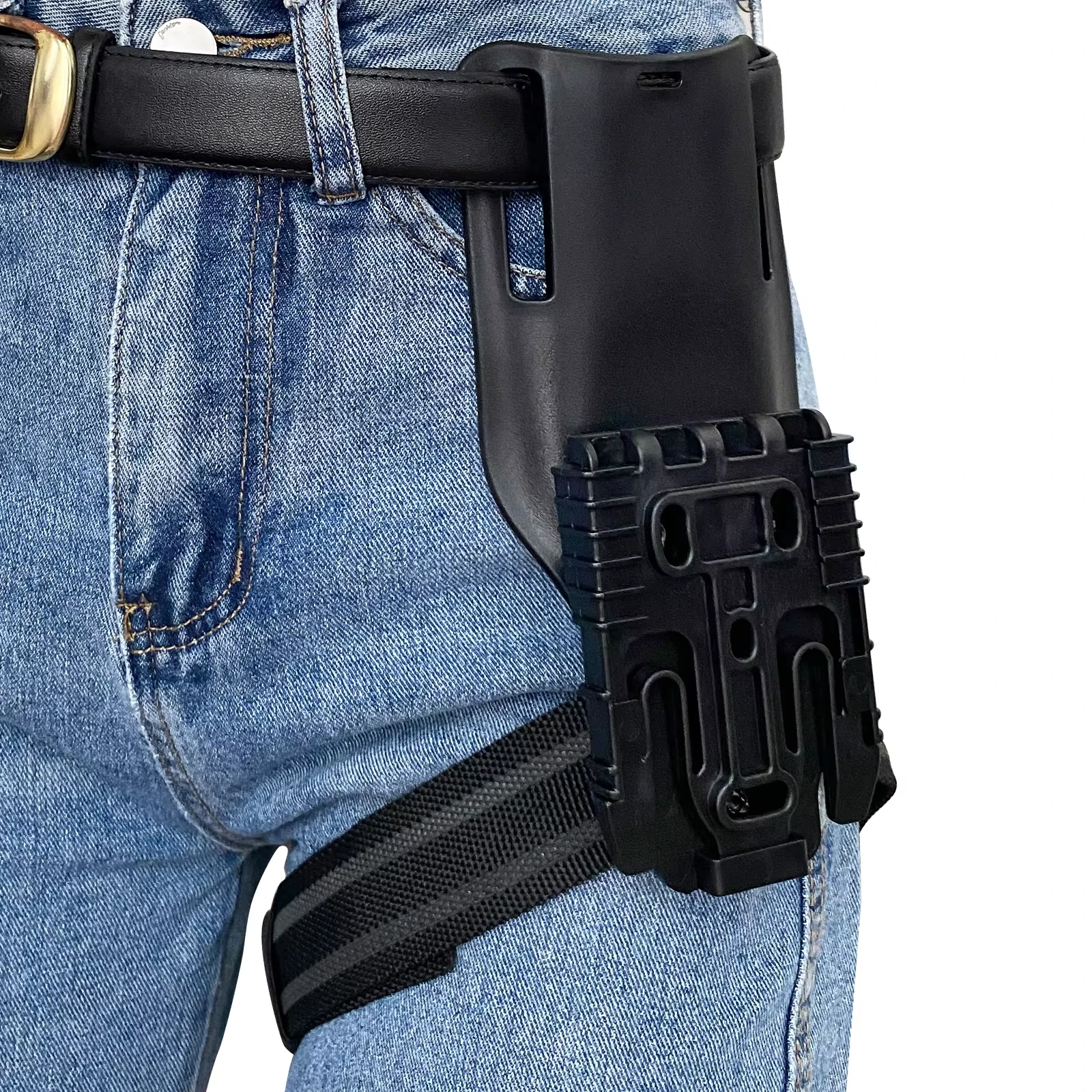 Kit de sistema de bloqueo rápido incluidos, horquilla y placa QLS con correa elástica para el muslo, cinturón Universal de conducción baja para funda de cinturón de servicio - imagen 4