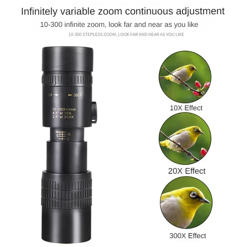 Telescopio Monocular profesional de largo alcance para caza y acampada, binoculares potentes portátiles HD 4K con Zoom 10-300x40, BAK4-Prisms - imagen 5