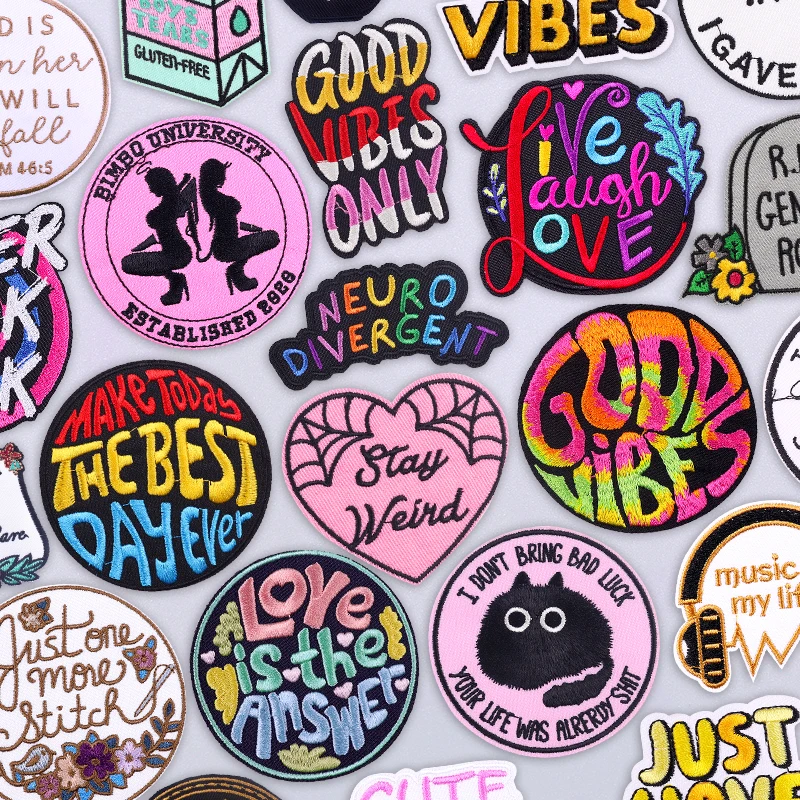 Parche bordado feminista de buenas vibraciones, parche Fusible con eslogan de empoderamiento positivo para chaqueta, chaleco, desempañamiento, decoración diaria - imagen 2