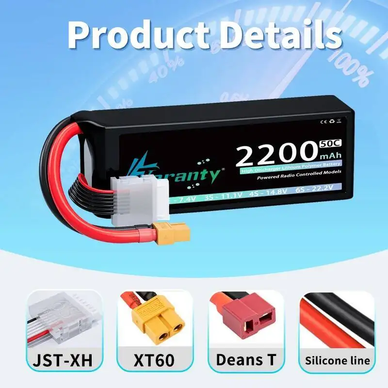 Teranty 6S 2200mAh Lipo FPV Drone batería 22,2 V 50C/100C con T XT60 enchufe Softtcase para RC helicóptero avión RC coche Hobby piezas - imagen 3