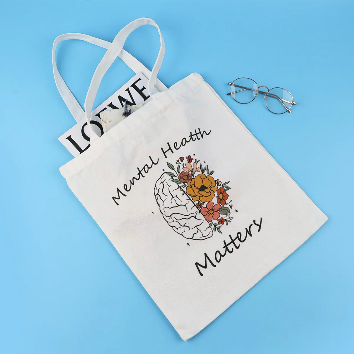 Bolsos de hombro para la salud Mental para mujer, bolso de mano para médico y enfermera, bolso de compras Vintage, bolso de mano de lona informal - imagen 2