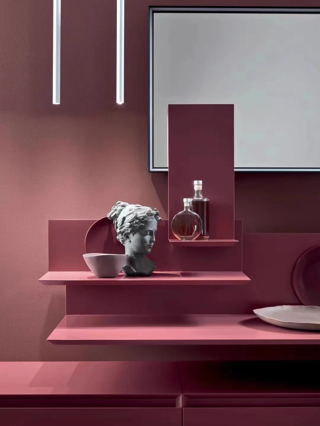 Armario de baño de roble moderno Simple, combinación de lavabo de baño, lavabo de encimera de madera maciza rosa, armario colgante inteligente - imagen 5