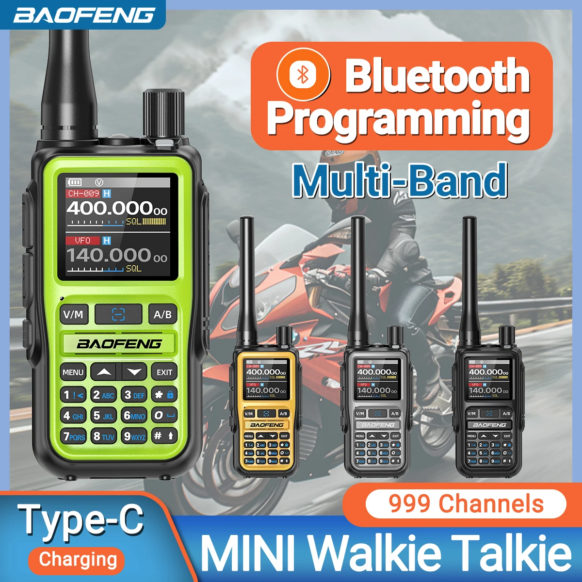 Baofeng UV-5R Mini Walkie Talkie Bluetooth APP, clima NOAA, carga USB-C de 999 canales VHF UHF AM Radioaficionado de largo alcance para acampar
