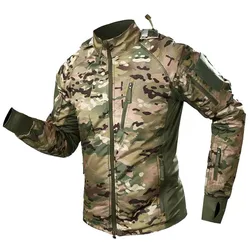 Chaqueta táctica de camuflaje para hombre, abrigo de combate de lana ultraligero, chaqueta Bomber con capucha para ciclismo