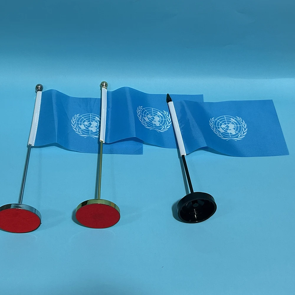 BANDERA DE SKY Bandera de escritorio de oficina Bandera de las Naciones Unidas 14x21cm poliéster UN Bandera de las Naciones Unidas Adornos de escritorio Banderas - imagen 2