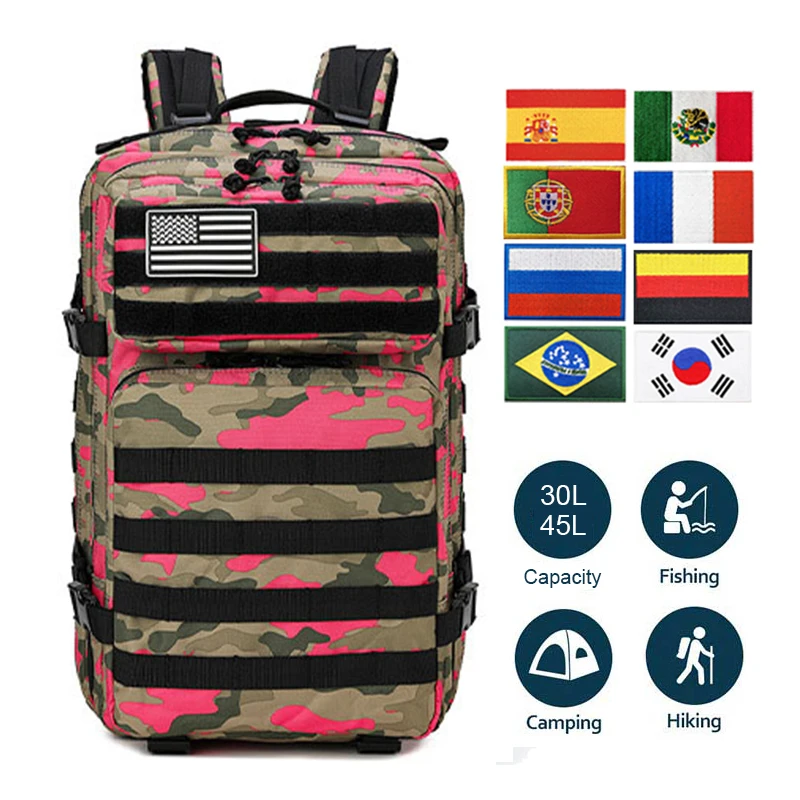 Mochila táctica de camuflaje para exteriores, bolsa del ejército MOLLE, paquete de ataque militar, senderismo, deportes, 30L/50L - imagen 2