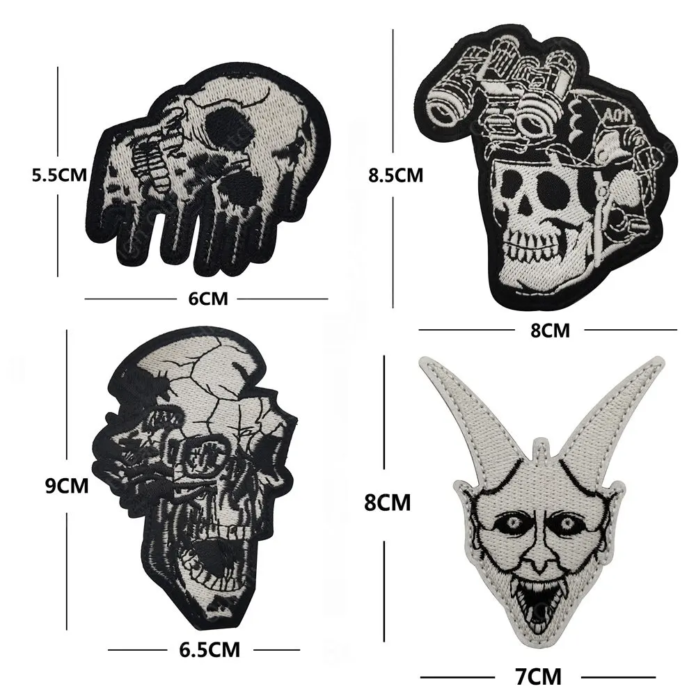 Bordado luminoso calavera bruja ejército parche militar insignia de combate gancho lazo apliques para mochila bolsa parches de costura - imagen 2