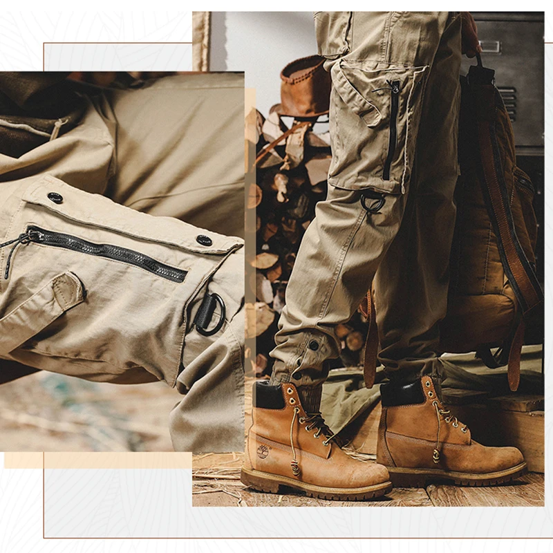 Pantalones Cargo para hombre, pantalones informales tácticos para trabajo al aire libre, pantalones de calidad con cintura elástica de pierna recta de estilo americano de otoño para hombre - imagen 2