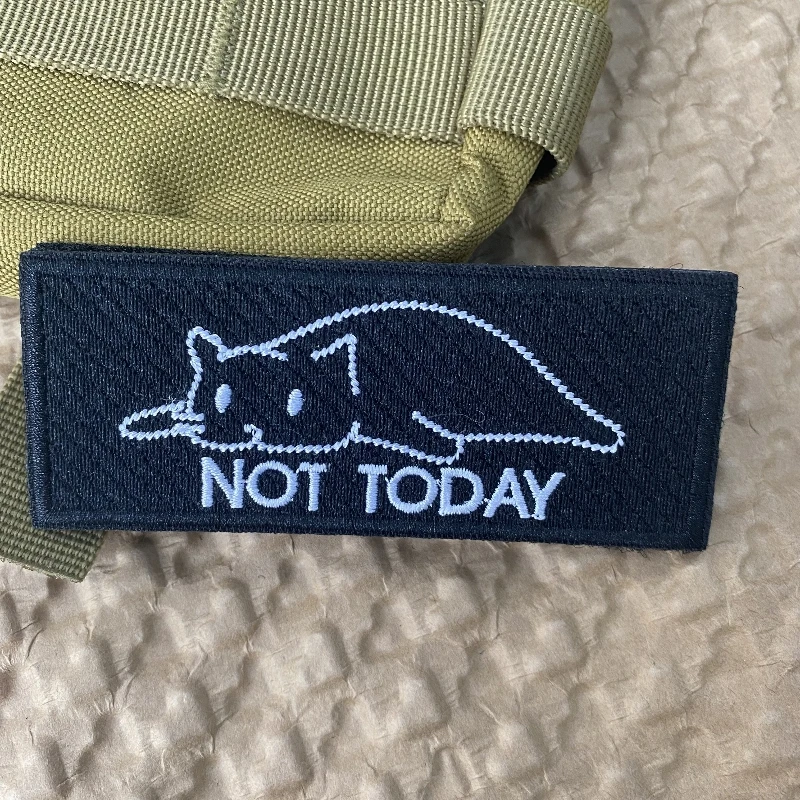 Not Today parches bordados, insignia de moral de gato lindo, recuerdo de Calavera, pegatina de mochila táctica para exteriores, gancho y bucle de dedo de esqueleto - imagen 3