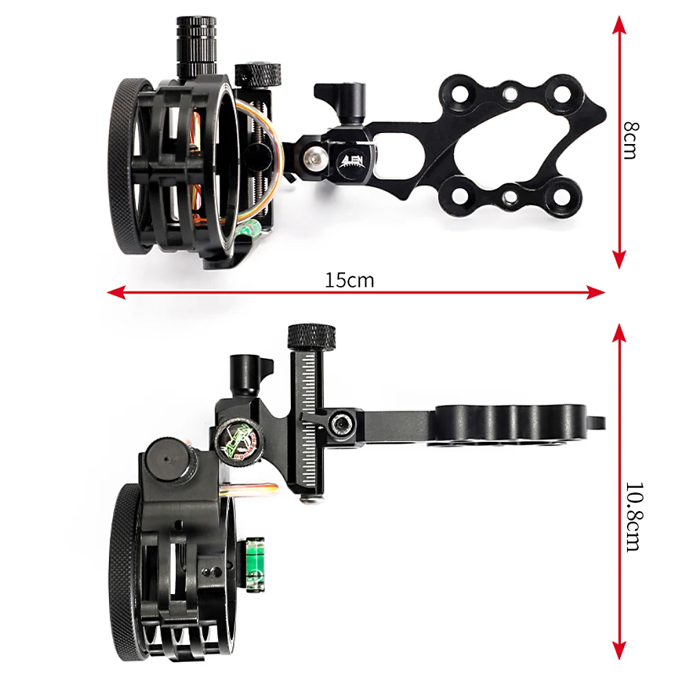 Mira de arco compuesto de 5 agujas, ajuste de cuatro vías, aleación de aluminio CNC, escala transparente L/R, arco manual, tiro con arco, mira de tiro con arco - imagen 2