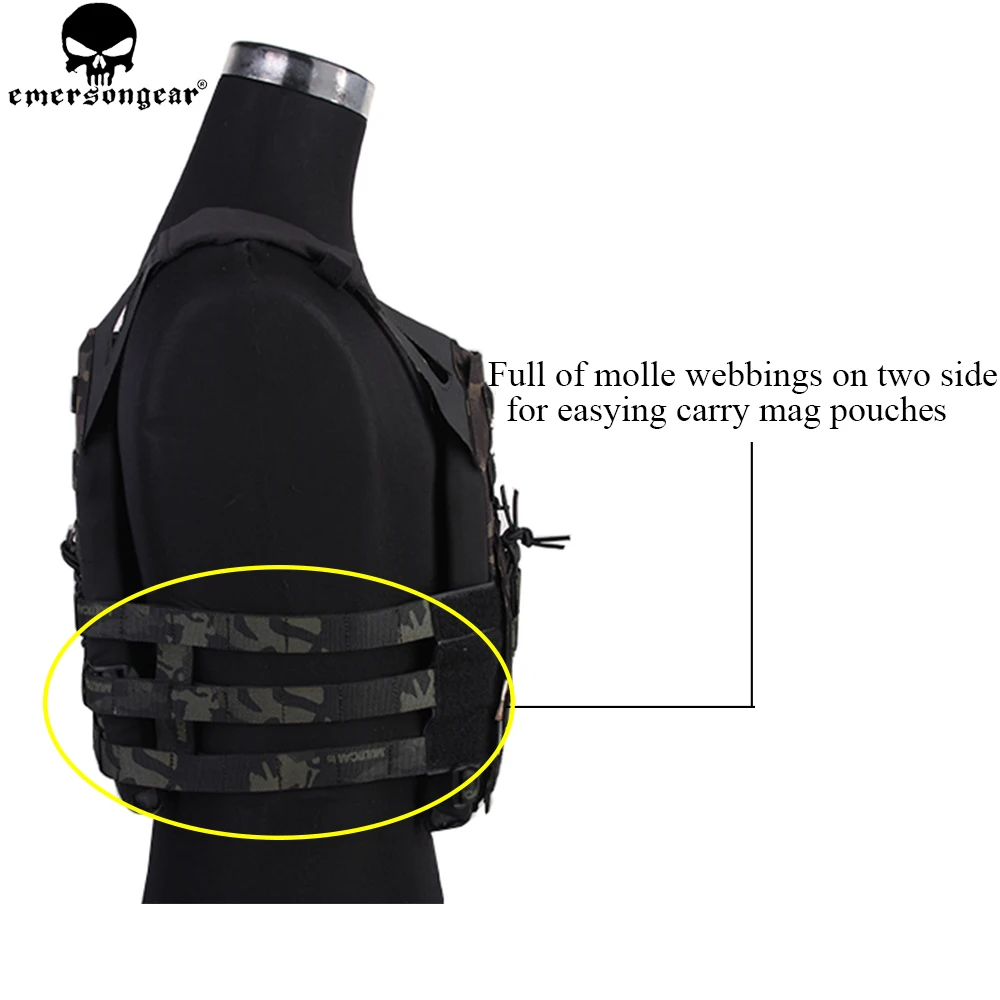 EMERSONGEAR JPC chaleco ligero MOLLE portador de placa especial caza chaleco fácil para Paintball Airsoft 500D Multi-camo negro - imagen 4