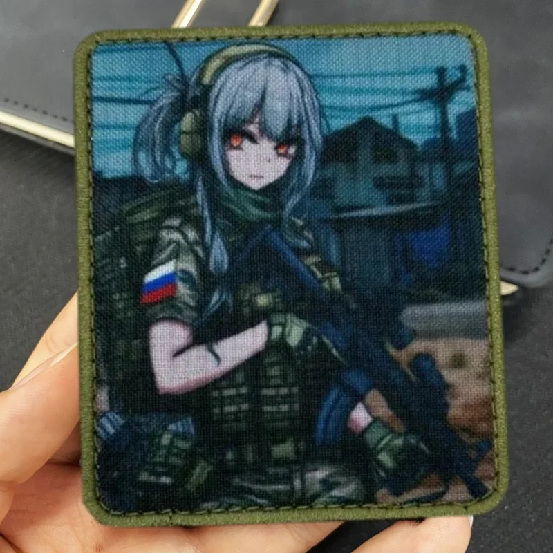 Parches tácticos de insignia de moral de soldado femenino de Anime ruso, brazalete militar táctico, gancho y bucle, accesorios para mochila, pegatina - imagen 3
