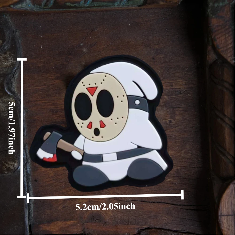 Máscara de Halloween fantasma con parche de hacha, gancho y bucle de dibujos animados, parche de PVC, brazalete, insignia de moral del ejército militar, brazalete, pegatinas para mochila - imagen 3
