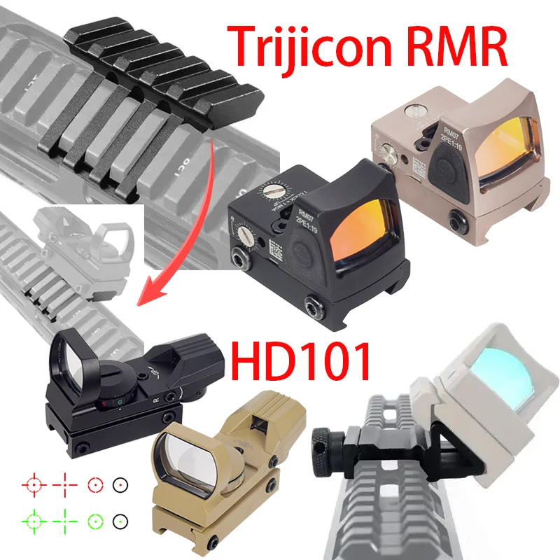 Trijicon RMR 45 grados de desplazamiento Picatinny 20mm montaje de riel RMR táctico Red Dot Visión Reflex Alcance ajustable apuntando riflescopio óptico de perfil bajo ajuste 20mm de riel pistola Airsoft Glock17 Glock1 - imagen 2