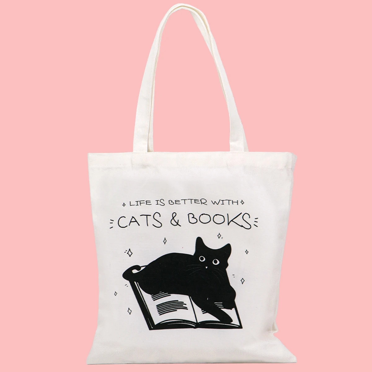 CATS & BOOKS bolso de lona gato negro vintage para libros - imagen 4