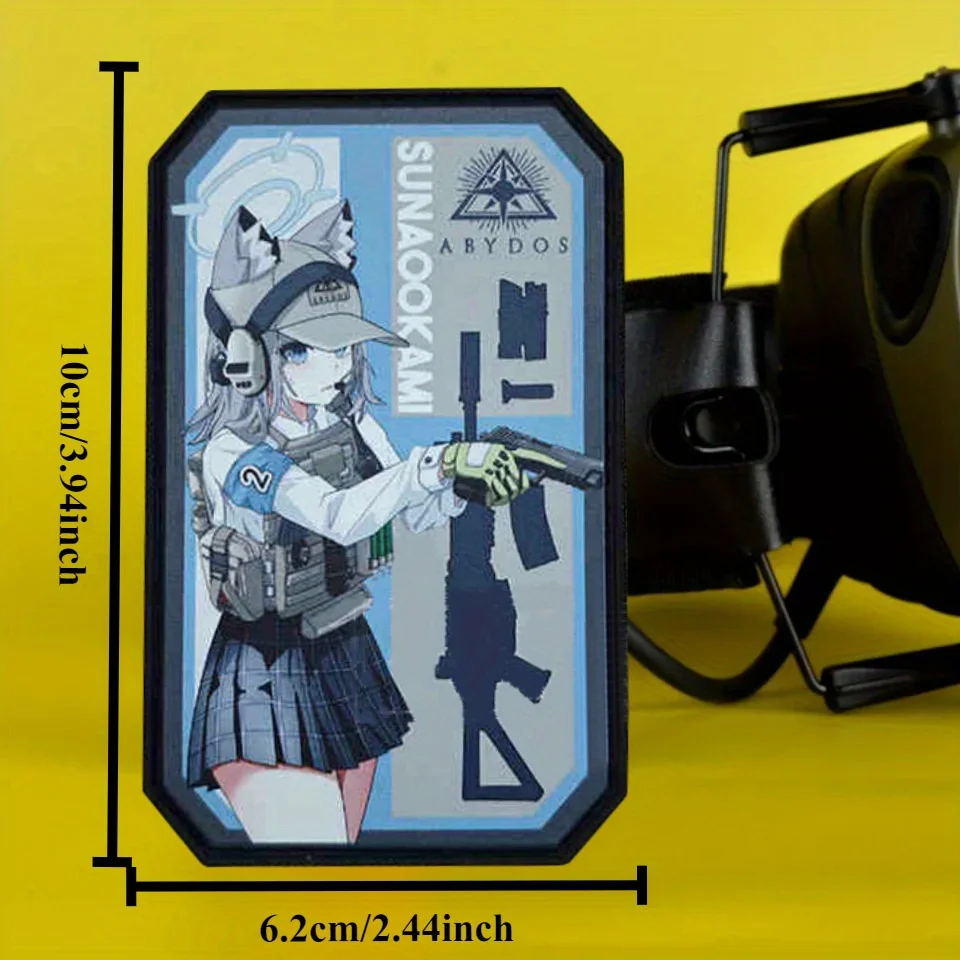 Parche táctico de archivo azul, insignia de moral de chica de pistola militar, brazalete Shiroko, parches de gancho y bucle impresos, pegatinas para ropa y mochila - imagen 3