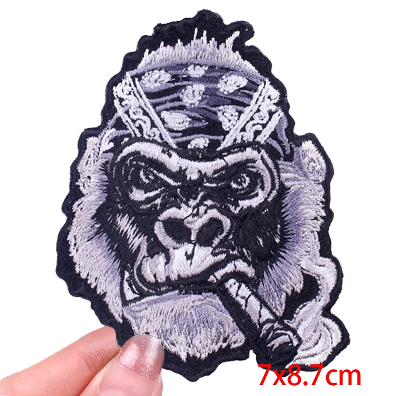 Parche bordado de animales con gafas y auriculares, parche de dinosaurio/mono, parches para planchar para ropa, pegatinas para coser chaqueta DIY - imagen 4