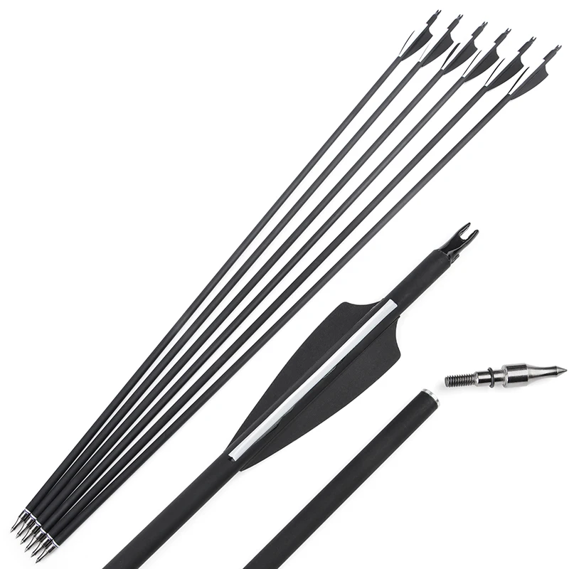 Flecha de carbono con pluma de goma para tiro con arco recurvo, accesorios de caza, 6/12/24 piezas, ID6.2, columna vertebral 500, 31 pulgadas - imagen 2