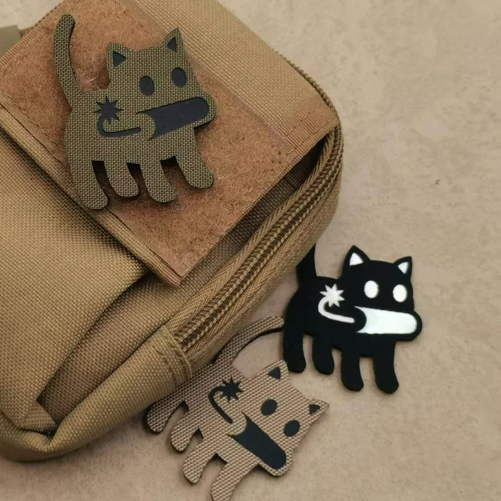 Parches reflectantes de gato con bomba, pegatinas tácticas de animales de dibujos animados bonitos para ropa con gancho y bucle - imagen 2