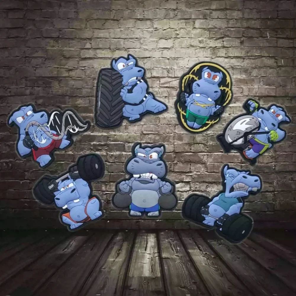 Parches de insignia de moral táctica de PVC serie Hippo Fitness, brazalete de gancho y bucle del escuadrón Hippo, accesorios para mochila militar, pegatinas - imagen 3