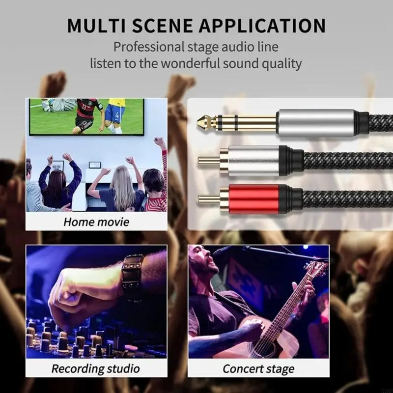 Gold Plateds 6.35 mm TRS estéreo macho a 2RCA macho sonido y cable divisor k1kf - imagen 4