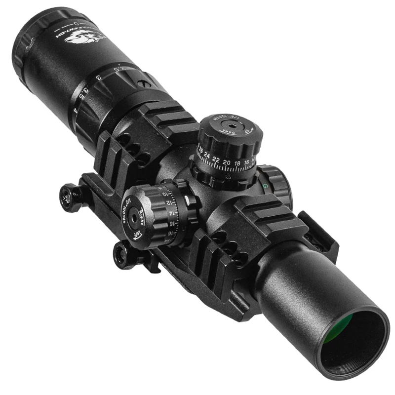 FIRE WOLF-Rifle óptico táctico de caza, alcance de 1,5-4X30 con torreta cruzada iluminada en rojo y verde, alcance de bloqueo, espejo Airsoft - imagen 4