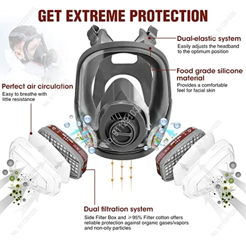 Mascarilla con filtro 5N11, máscara respiradora de gas con 3 interfaces, 6800/6001/SJL, de algodón/501 - imagen 4