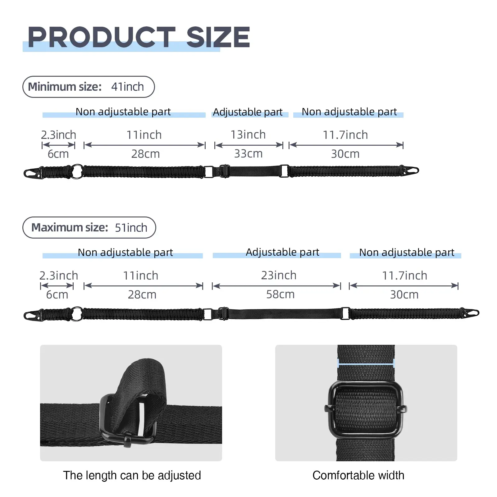 MidTen Rifle 2 puntos eslingas correa de hombro cinturón 550 Paracord correa ajustable con gancho de metal y giratorios sólidos negro clásico - imagen 4