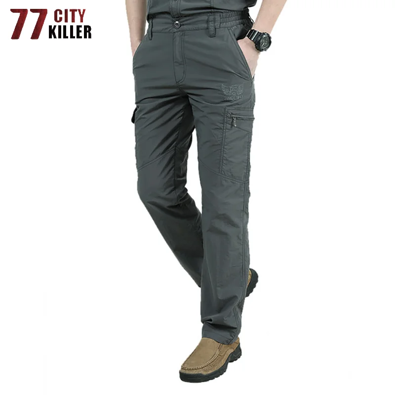 Pantalones tácticos militares transpirables para hombre, pantalones sueltos de secado rápido, pantalones deportivos casuales con múltiples bolsillos y cintura elástica, Verano - imagen 4