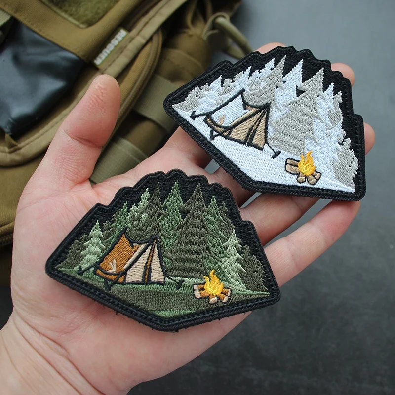 Parche poligonal totalmente bordado para campamento de invierno, pegatina para bolsa al aire libre, brazalete de moral para acampar, mochila, parches de gancho y bucle - imagen 4