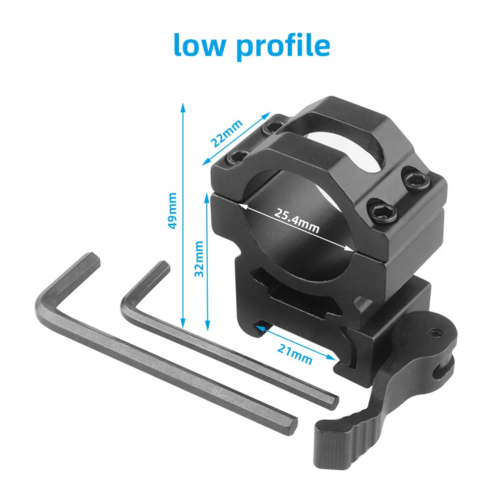 Anillo de montaje de alcance QD de 25,4mm, adaptador de montaje de mira óptica de liberación rápida, soporte para linterna láser, riel de 20mm - imagen 4
