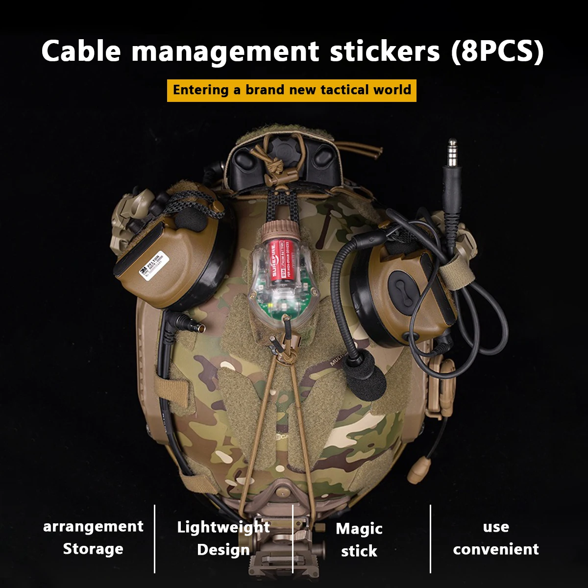 Kits de gestión de cables para casco táctico, gancho organizador recogido de cables, correas de bucle para Comms NVG, accesorios para caza Airsoft, 8 Uds. - imagen 2