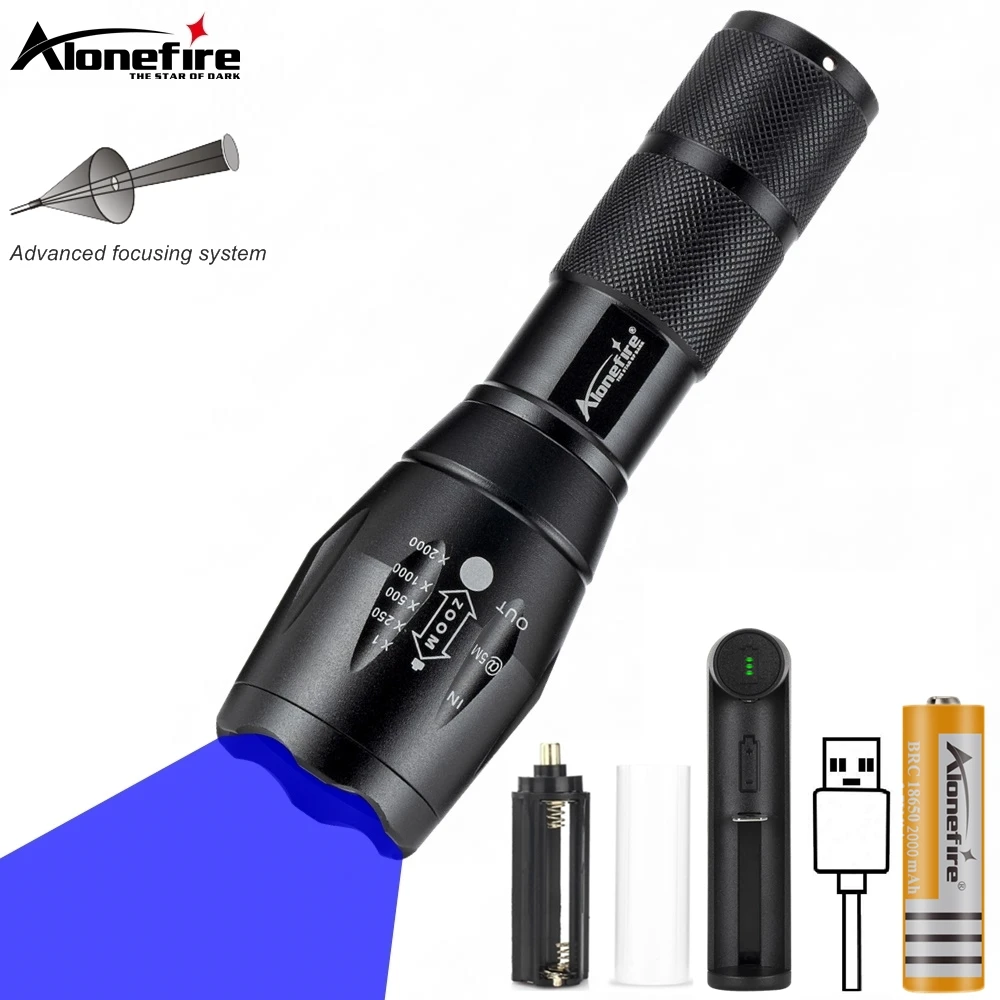 Linterna de pesca de luz azul con Zoom de alta potencia, potente antorcha de caza al aire libre, senderismo, viajes, trabajo, antorcha de iluminación de mano - imagen 2