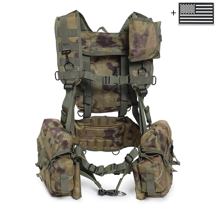 Camiseta sin mangas de camuflaje con sistema MOLLE, camiseta sin mangas con bolsillo para liberación rápida de equipo de caza al aire libre + parche de bandera de EE. UU. - imagen 4