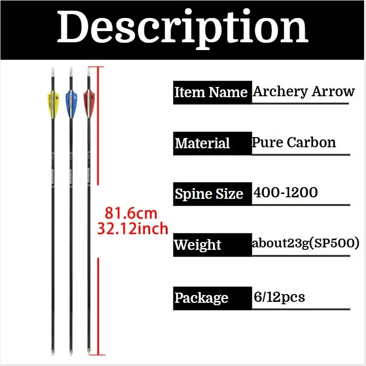 32 ''tiro con arco flechas de carbono puro SP400-1200 ID4.2mm eje de flecha arco de tiro con arco caza tiro objetivo flecha de competición 6/12 piezas - imagen 5