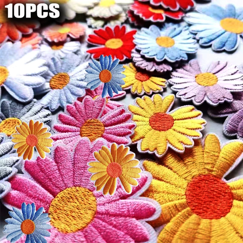 10 unids/lote de parches bordados de Margarita pequeña, sombreros DIY, mochila, zapatos, coser, decorar DIY, parches para planchar para ropa, parche de dibujos animados