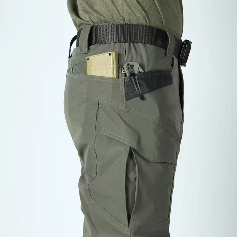 Pantalones de trabajo tácticos para hombre, pantalones Cargo impermeables para exteriores, pantalones informales de entrenamiento transpirables con múltiples bolsillos resistentes al desgaste para verano