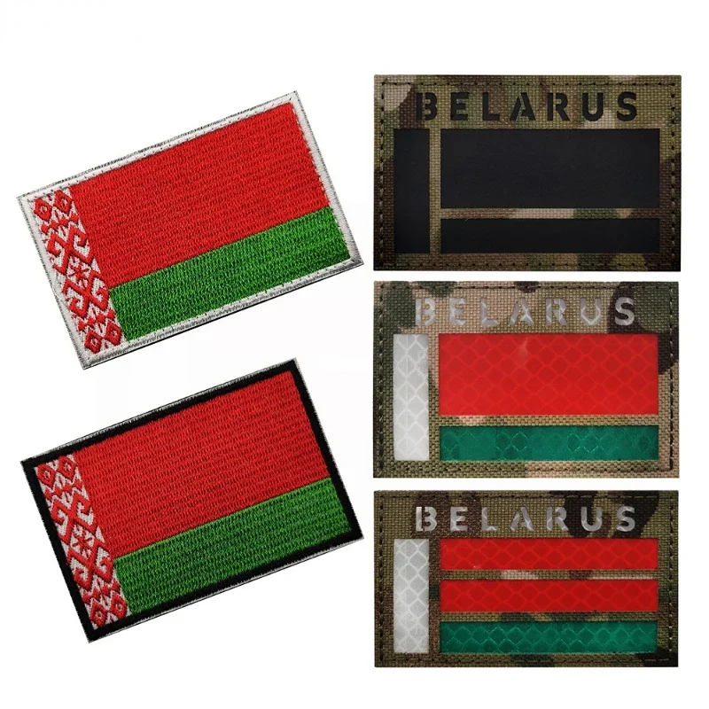 Parche de gancho y bucle de bandera IR de Bielorrusia, insignias de moral reflectantes bordadas de camuflaje personalizadas para casco de mochila táctica militar al aire libre