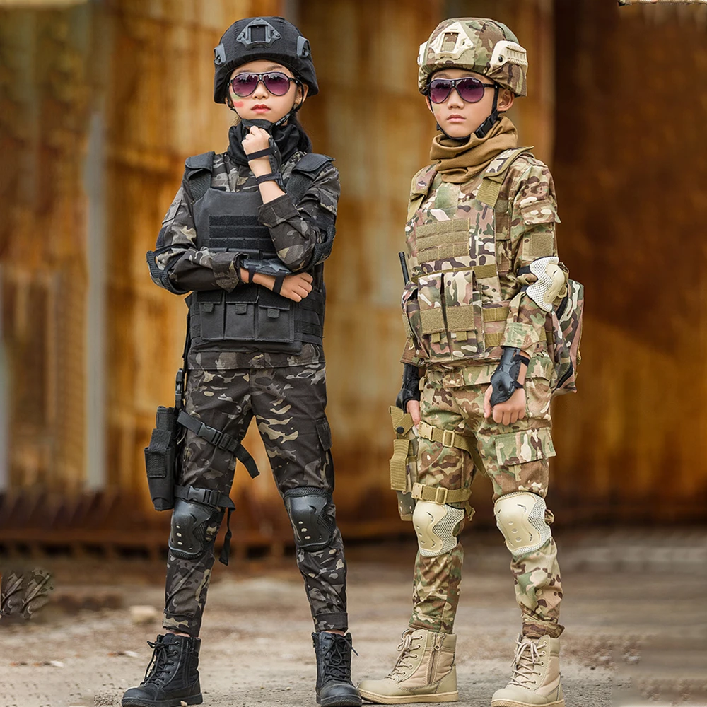 Conjunto de uniforme de entrenamiento táctico militar para niños, Top de camuflaje, pantalones, traje para niños y niñas, traje de combate al aire libre de fuerzas especiales - imagen 2