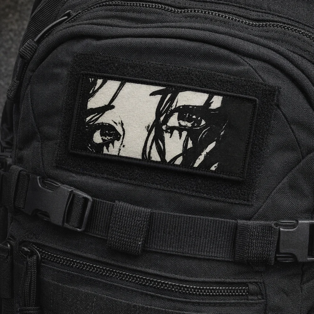Parche impreso Death Glare, brazaletes tácticos de animación de dibujos animados negros bidimensionales para decoración de mochila de ropa - imagen 2