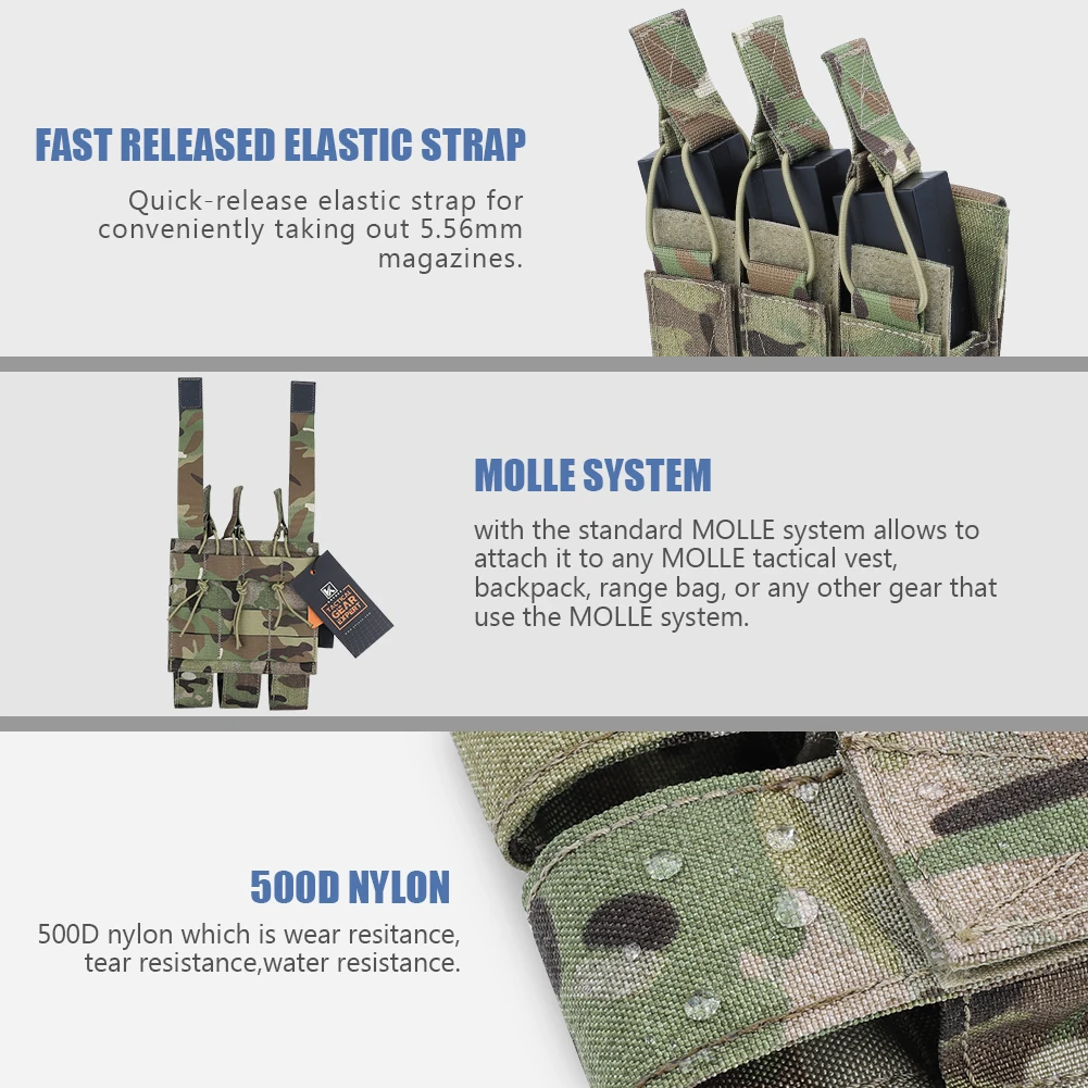 KRYDEX MP5 MP7 KRISS Triple bolsa para revistas táctica Modular MOLLE Triple parte superior abierta SMG Mag bolsa portadora para equipo de caza Airsoft - imagen 2